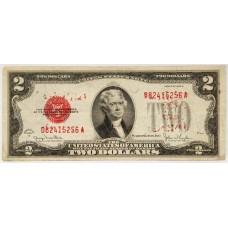 UNITED STATESOF AMERICA 1928 . TWO 2 DOLLARS BANKNOTE . ERROR . RED INK SPLATTER